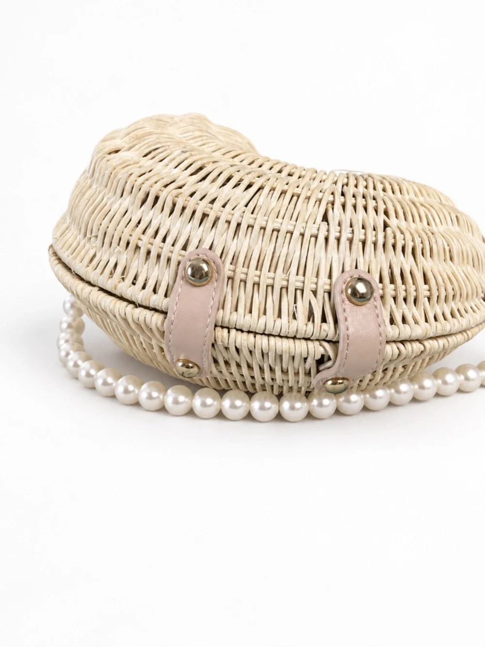 Haute Hippie Wicker Clam Shell Pearl Handle Clutch Bag